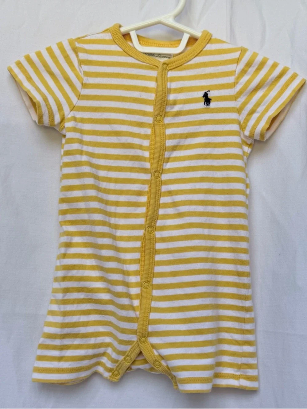 Ralph Lauren Yellow and White Striped Cotton One-Piece Bodysuit